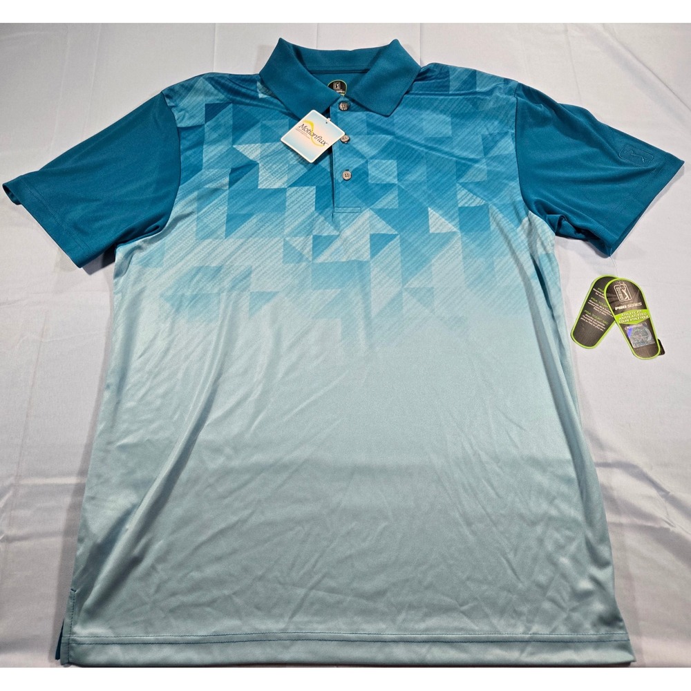 PGA Tour Pro Series Mens Large Blue Geometric Ombre Golf Polo MotionFlux NWT